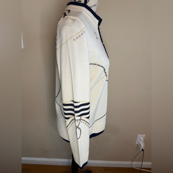 St John Sport Cream and Navy Nautical embellished Women's Cardigan - Picture 8 of 10